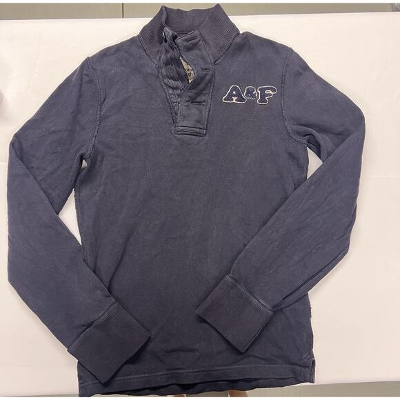 Abercrombie & Fitch Men’s Henley Sweatshirt Size Small Navy Blue Logo Thick Y2K - Picture 1 of 8